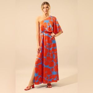 New Poppy Floral Meara One Shoulder Satin Maxi Dress